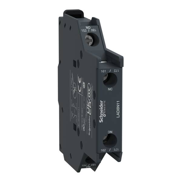 Auxiliary contact block, TeSys D, 1NO + 1NC, side mounting, screw terminals - 1