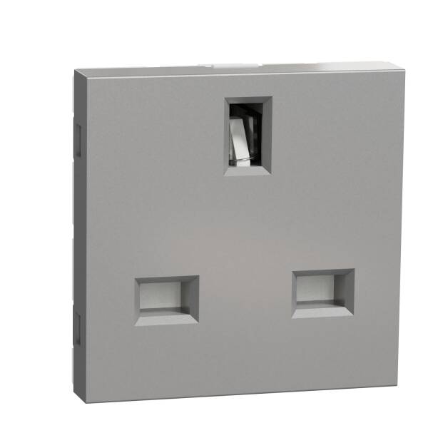 British socket outlet, New Unica, unswitched, 2P+E, 15 A, aluminium - 1