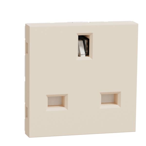 British socket outlet, New Unica, unswitched, 2P+E, 15 A, beige - 1