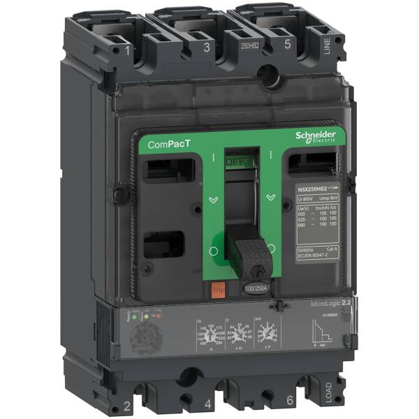 Circuit breaker, ComPacT NSX100F, 36kA/415VAC, 3 poles, MicroLogic 2.2 trip unit 100A - 1