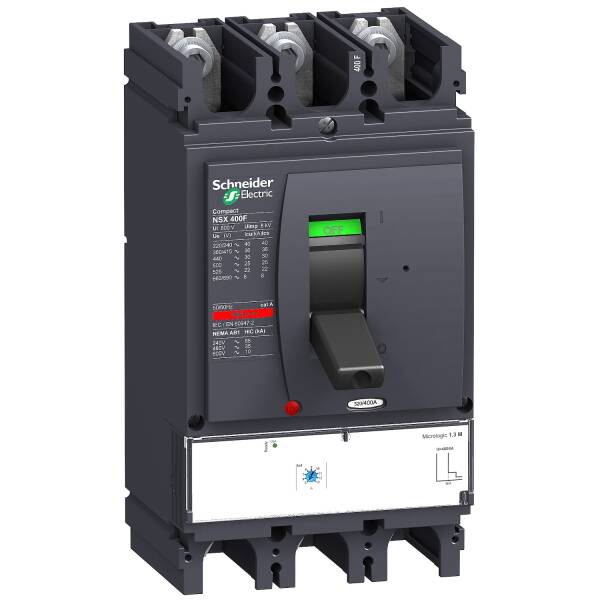 circuit breaker ComPact NSX400H, 70 kA at 415 VAC, MicroLogic 1.3 M trip unit 320 A, 3 poles 3d - 1