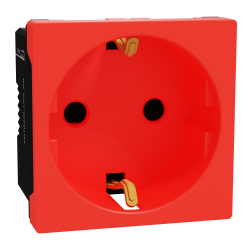 German Socket Outlet, Miluz E, 16A 250V, 2 Pin with Earth UPS, 2 Module, Red - Schneider Electric
