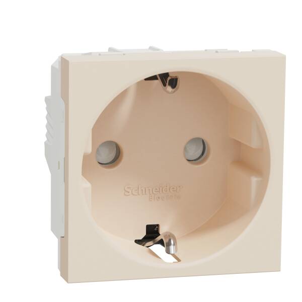 German socket outlet, New Unica, 2P+E, 16A, shuttered, beige - 1