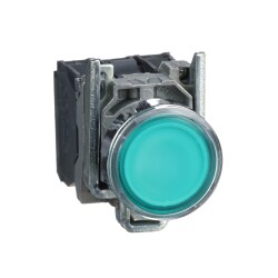 Illuminated push button, metal, flush, green, Ø22, spring return, 1 NO + 1 NC 24 V AC/DC - Schneider Electric