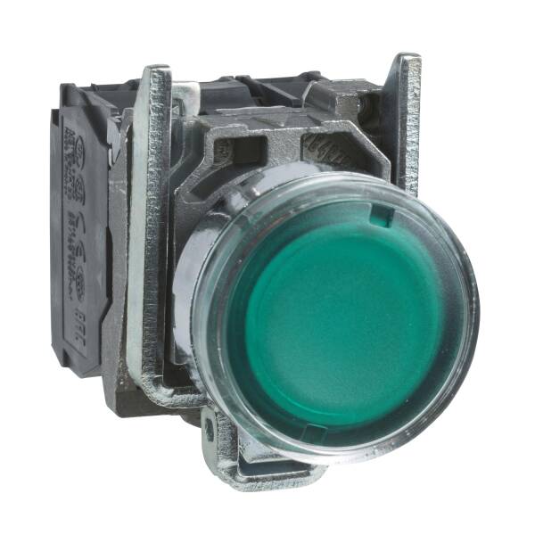 Illuminated push button, metal, flush, green, Ø22, spring return, <= 250 V, 1 NO + 1 NC - 1