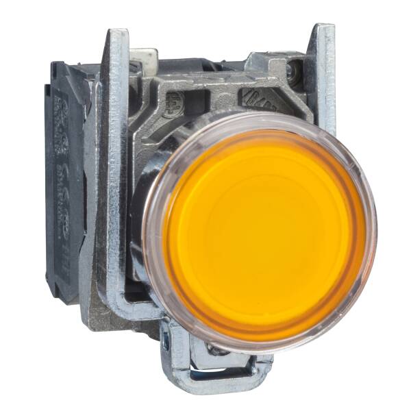 Illuminated push button, metal, flush, orange, Ø22, spring return, 230...240 V AC, 1 NO + 1 NC - 1