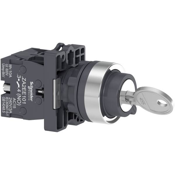 key selector switch - Ø22 - 3 positions - stay put - 2NO - 1