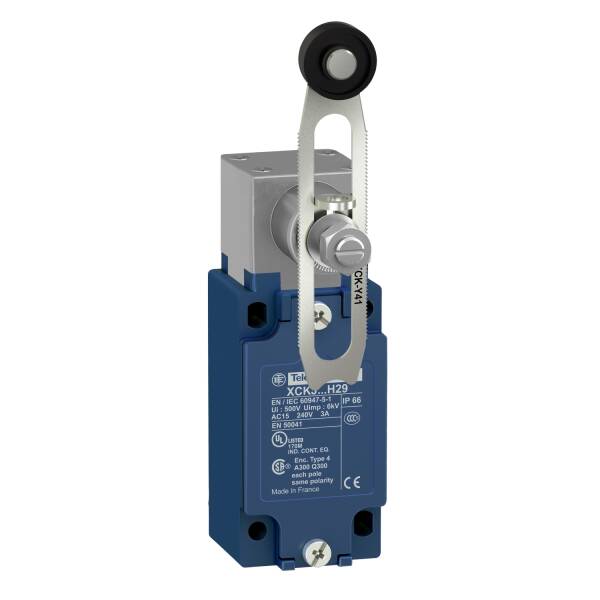 limit switch XCKJ - thermoplastic roller lever var. length - 1NC+1NO - snap - Pg13 - 1