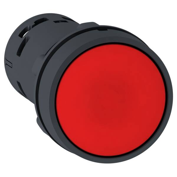 Monolithic push button, plastic,red, Ø22, spring return, unmarked, 1 NC - 1