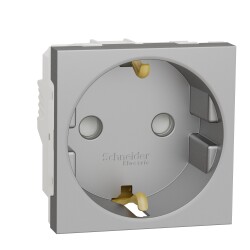 New Unica - 1 German socket-outlet - 2P+E + shutters - 16A 250V - IP21D - alu - Schneider Electric
