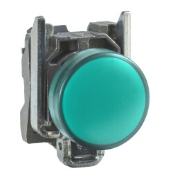 Pilot light, metal, green, Ø22, plain lens with integral LED, 230...240 VAC - Schneider Electric