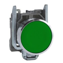 Push button, metal, flush, green, Ø22, spring return, unmarked, 1 NO - Schneider Electric