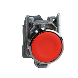 Push button, metal, flush, red, Ø22, spring return, unmarked, 1NC - Schneider Electric