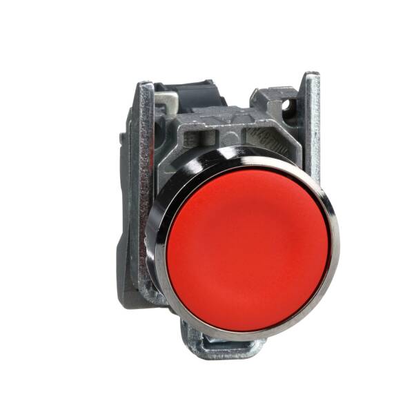 Push button, metal, flush, red, Ø22, spring return, unmarked, 1NC - 1