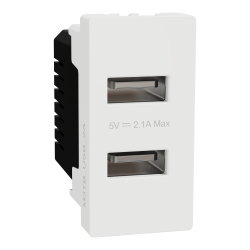 USB Type A, Miluz E, 2 Port, 2.1A, 1 Module, White - Schneider Electric